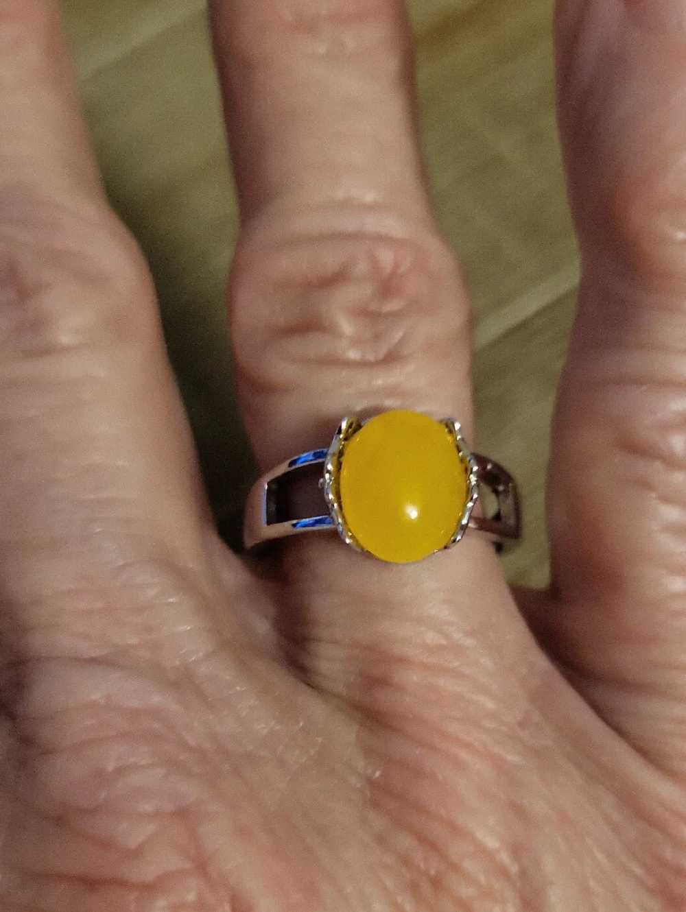 925 Silver With An Amber Oval Stone Adjustable Ring